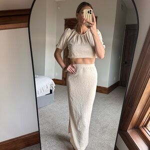 Elegant Cream Skirt with tie shortsleeved top